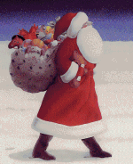 Santa, um, walking.  With a sack.